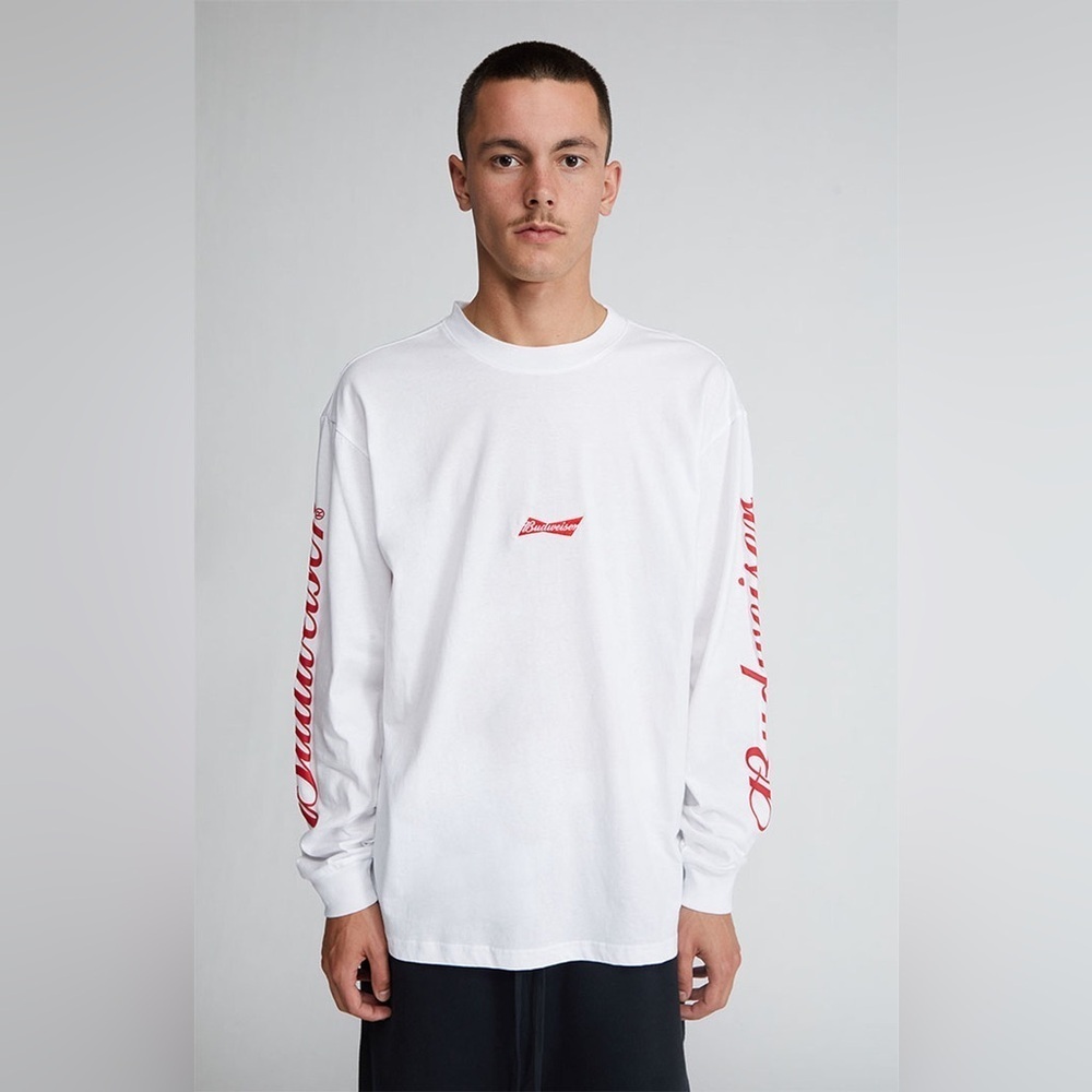 Budweiser By PacSun Men’s Script Long Sleeve T-Shirt White/Red Size XL